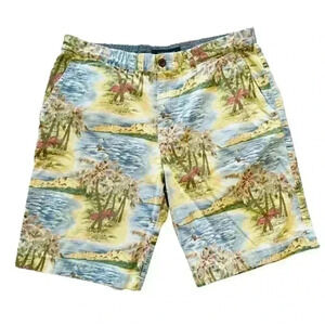 Tommy Hilfiger Beach Palm Graphic Floral Cotton Flat Front Chino Shorts Size 34